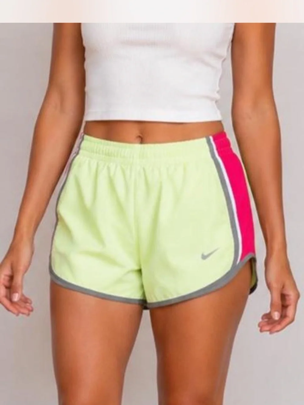 Nike Neon Lime Athletic Shorts with Red Center Panel